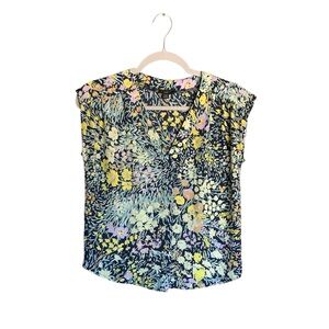 Ann Taylor Factory Petite XXSP floral sleeveless top boxy gardencore boho office
